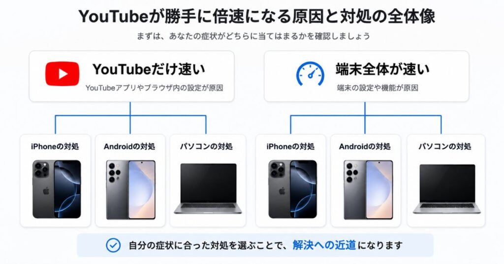 YouTubeが勝手に倍速になる原因を端末別に分けた対処の全体像
