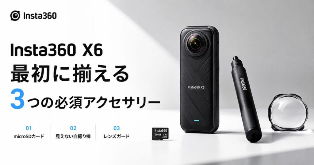 Insta360 X6のアクセサリーはおすすめ3点で足ります！見えない自撮り棒とレンズガードの選び方