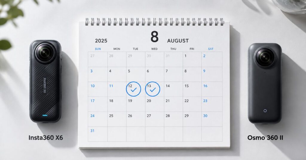 Insta360 X6とOsmo 360 IIの発表日を並べた比較カレンダーのイメージ
