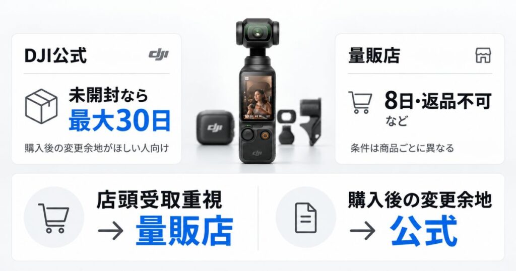 Osmo PocketをDJI公式ストアと家電量販店で買う場合の返品条件と選び方