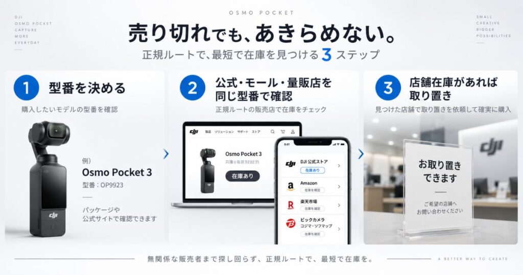 Osmo Pocketが売り切れたときに型番から正規販売店の在庫を探す3ステップ